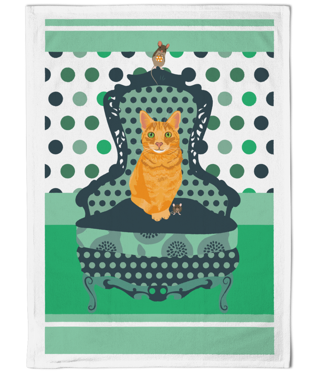 Ginger Cat and Mouse Cotton Tea Towel