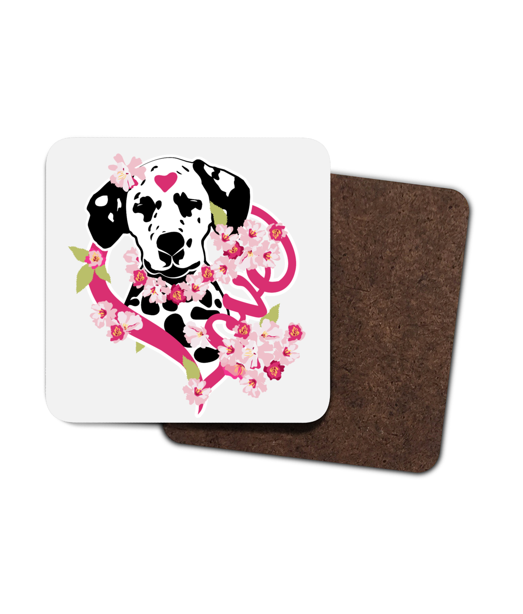 Floral Love Dalmatian 4 Pack Hardboard Coaster