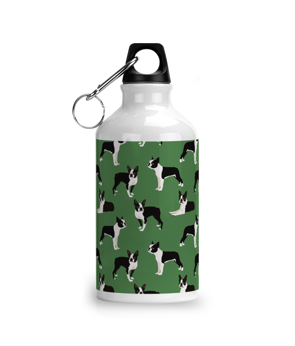 Boston Terrier Aluminium Sports Water Bottle in Green