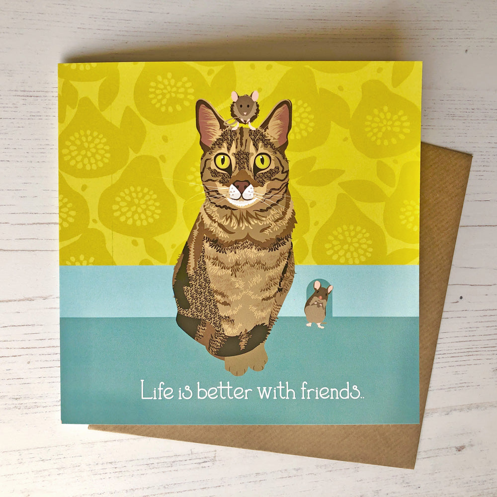 Cat Greetings Card - Life Is Better With Friends