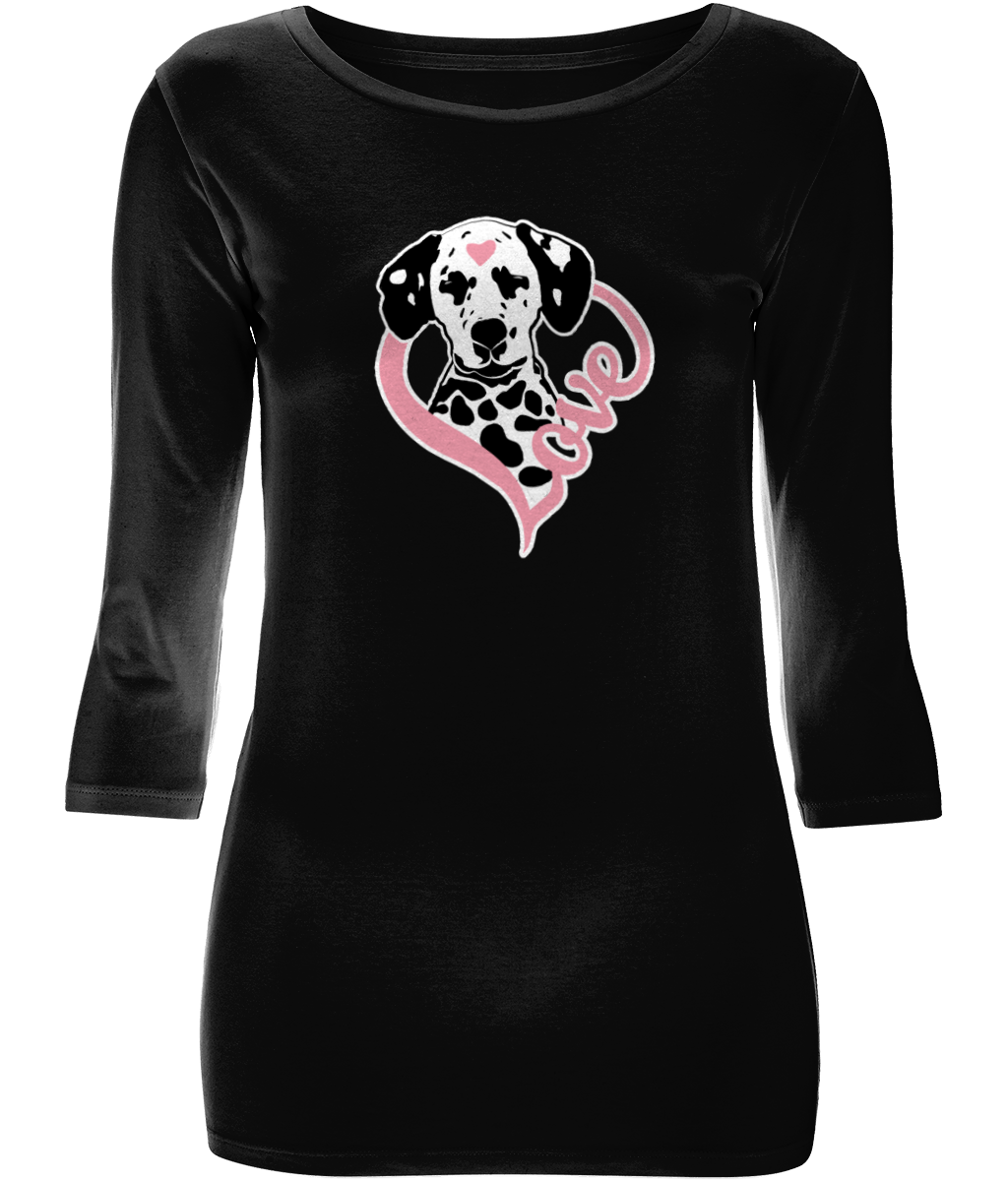 Dalmatian Women's 3/4 Sleeve Stretch T-Shirt (Pink)