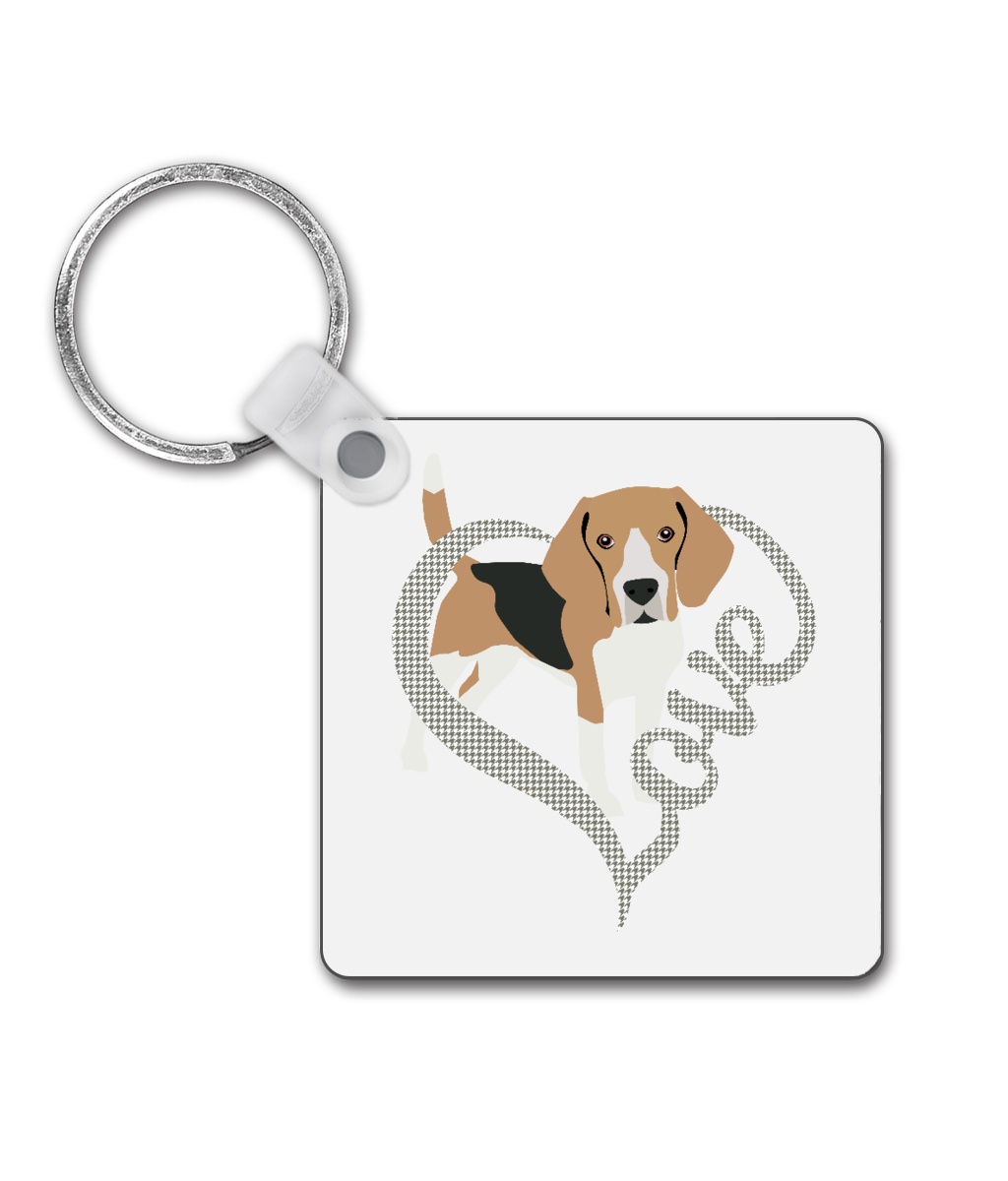 Love Beagle Tweed Heart Square Keyring