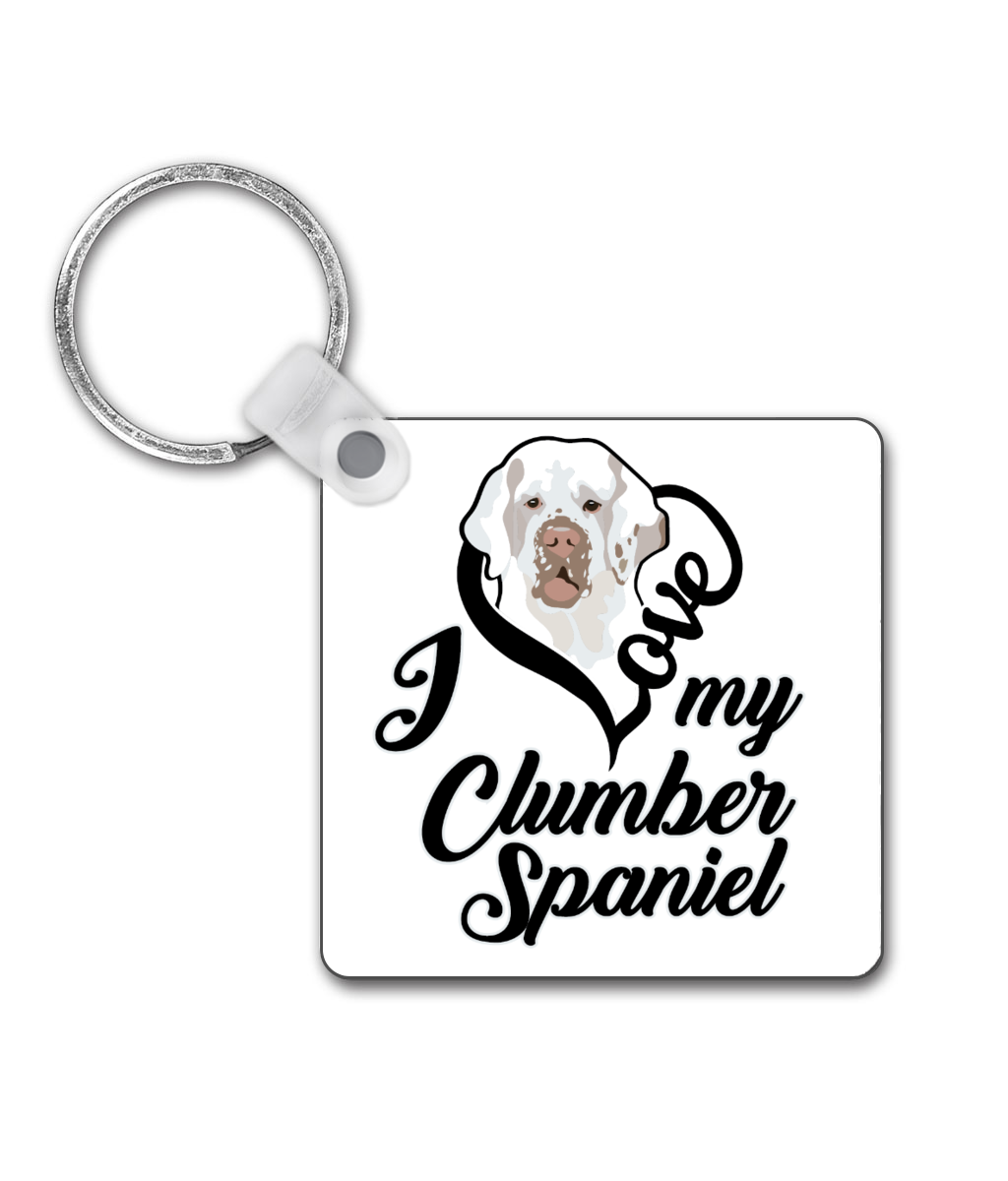 I Love My Clumber Spaniel Square Keyring