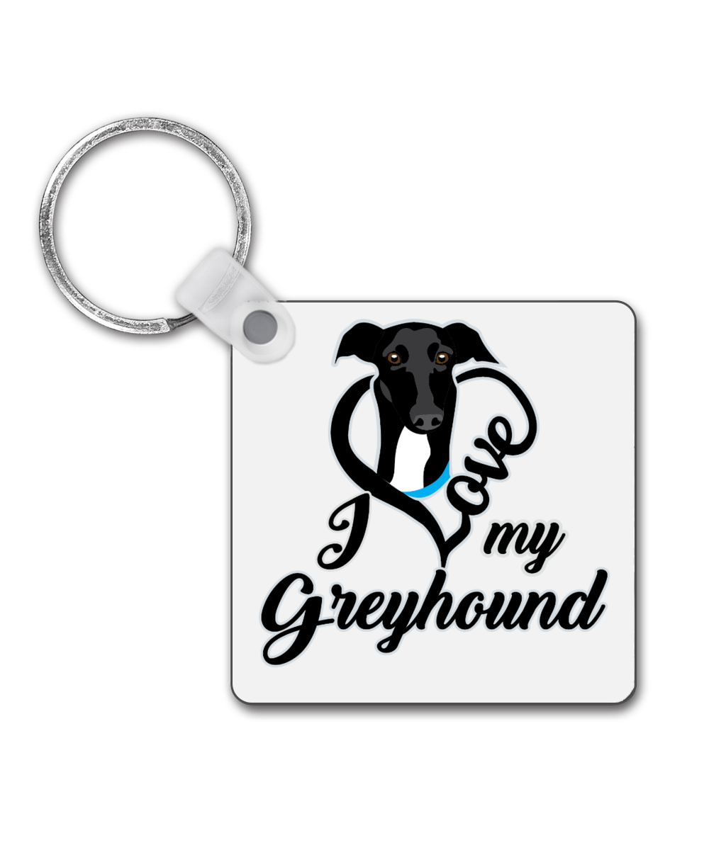 I Love My Greyhound Square Keyring