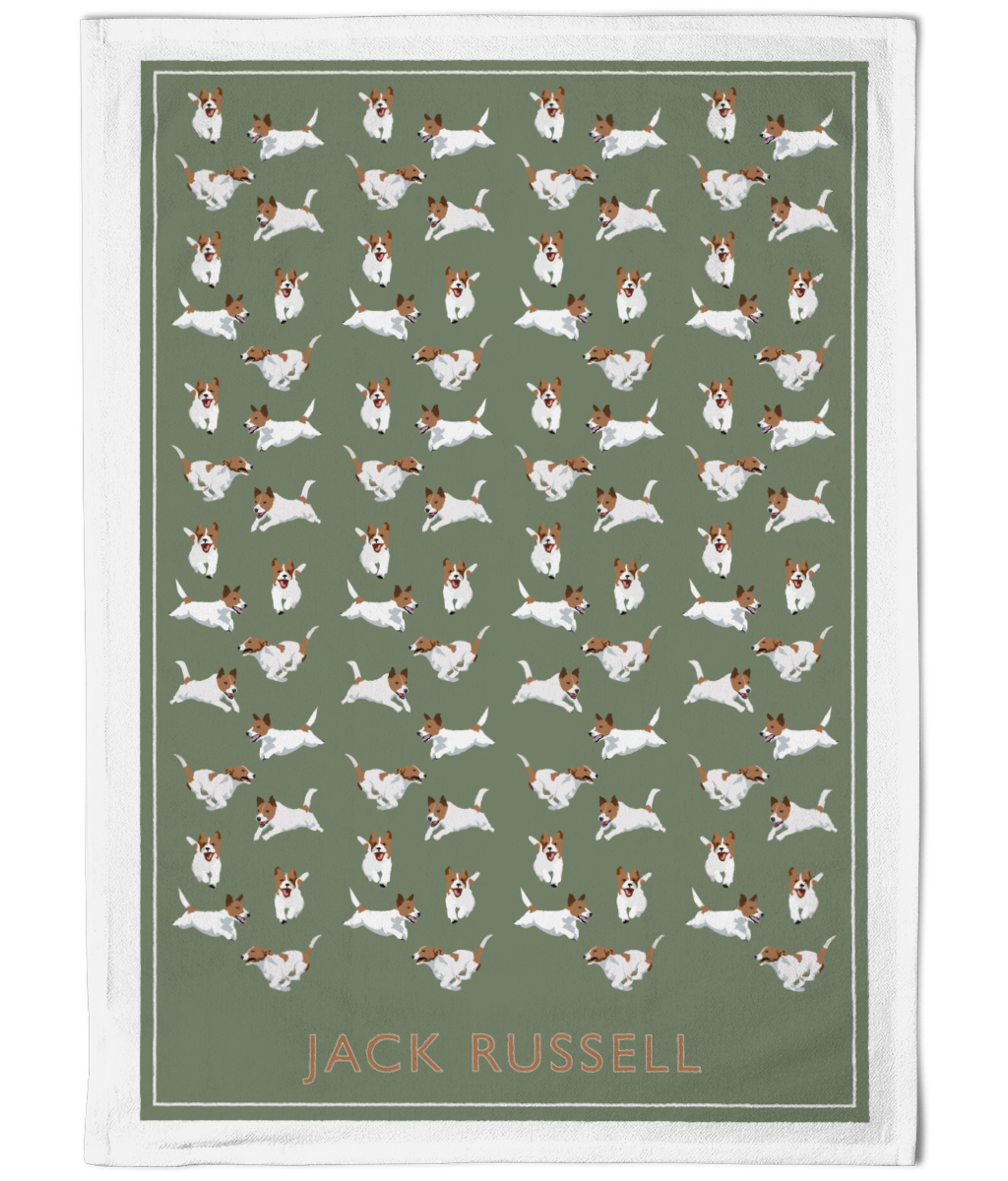 Jack Russell Cotton T Towel in Sage
