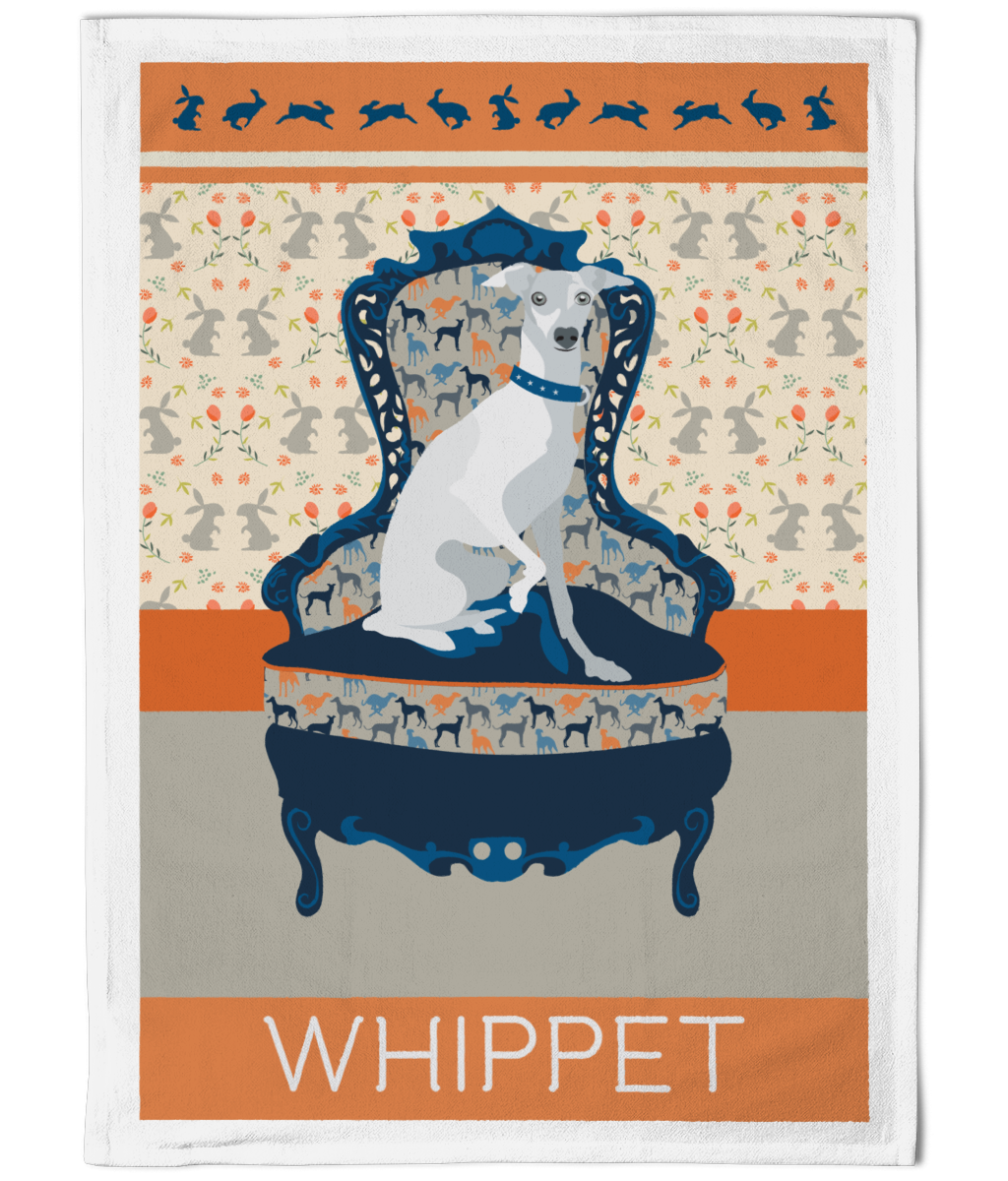Whippet Cotton Tea Towel - Oranges and Navy
