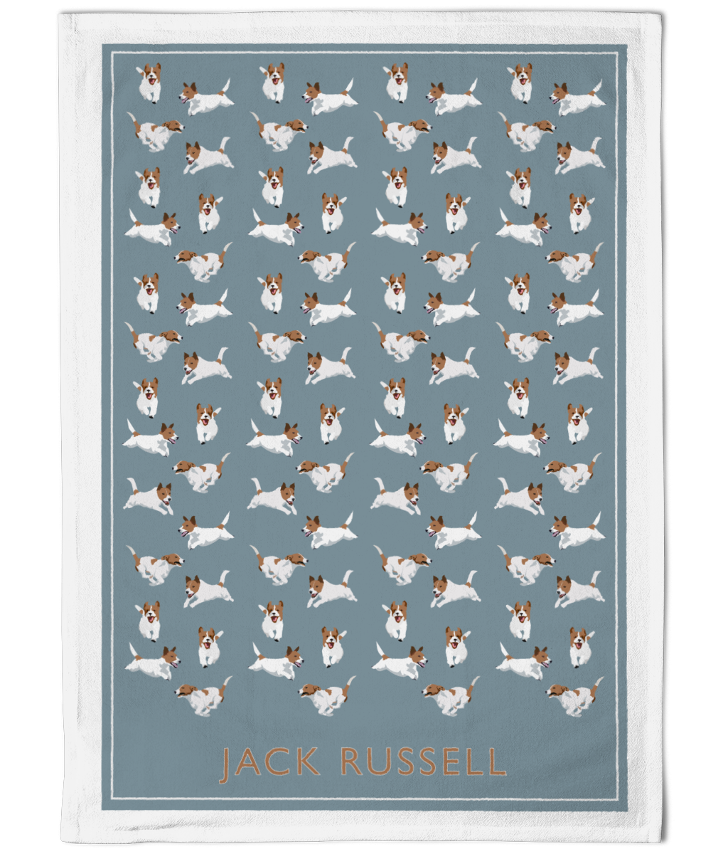 Jack Russell Cotton T Towel in Stone Blue