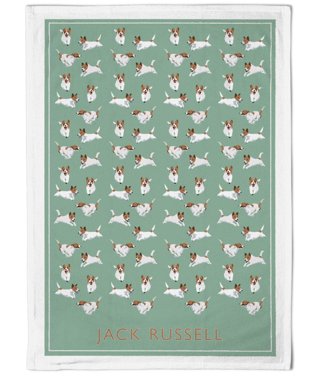 Jack Russell Cotton T Towel in Jade Green