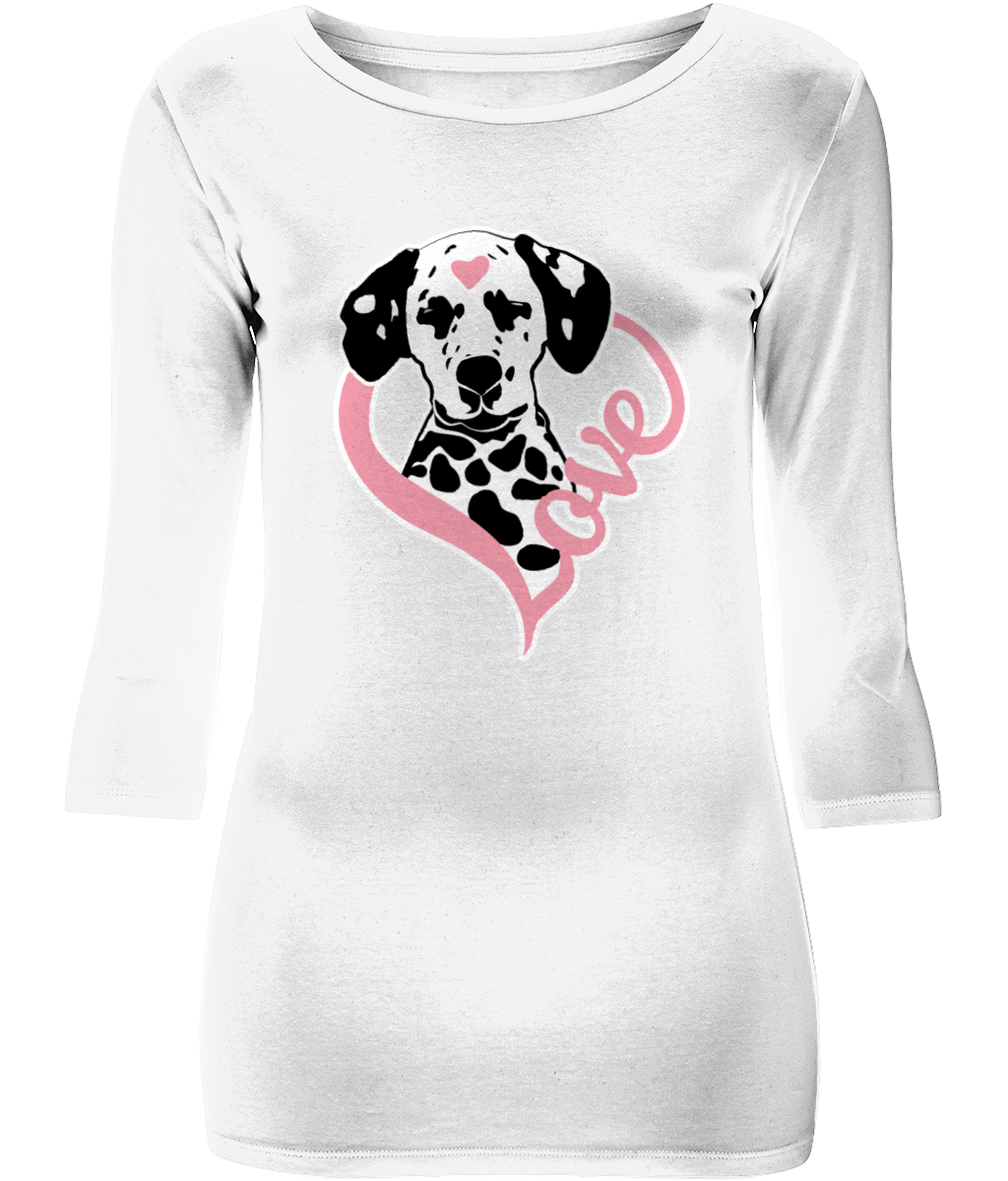Dalmatian Pink Heart Women's 3/4 Sleeve Stretch T-Shirt