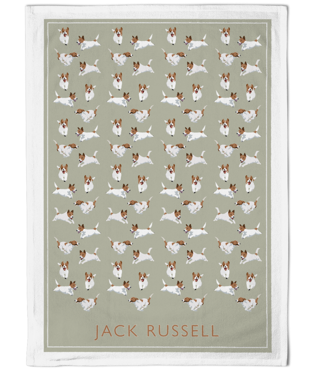 Jack Russell Cotton Tea Towel in Vert de Terre