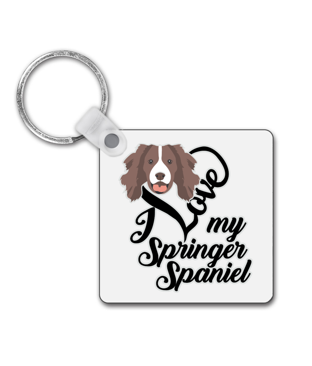 I Love My Springer Spaniel Square Keyring