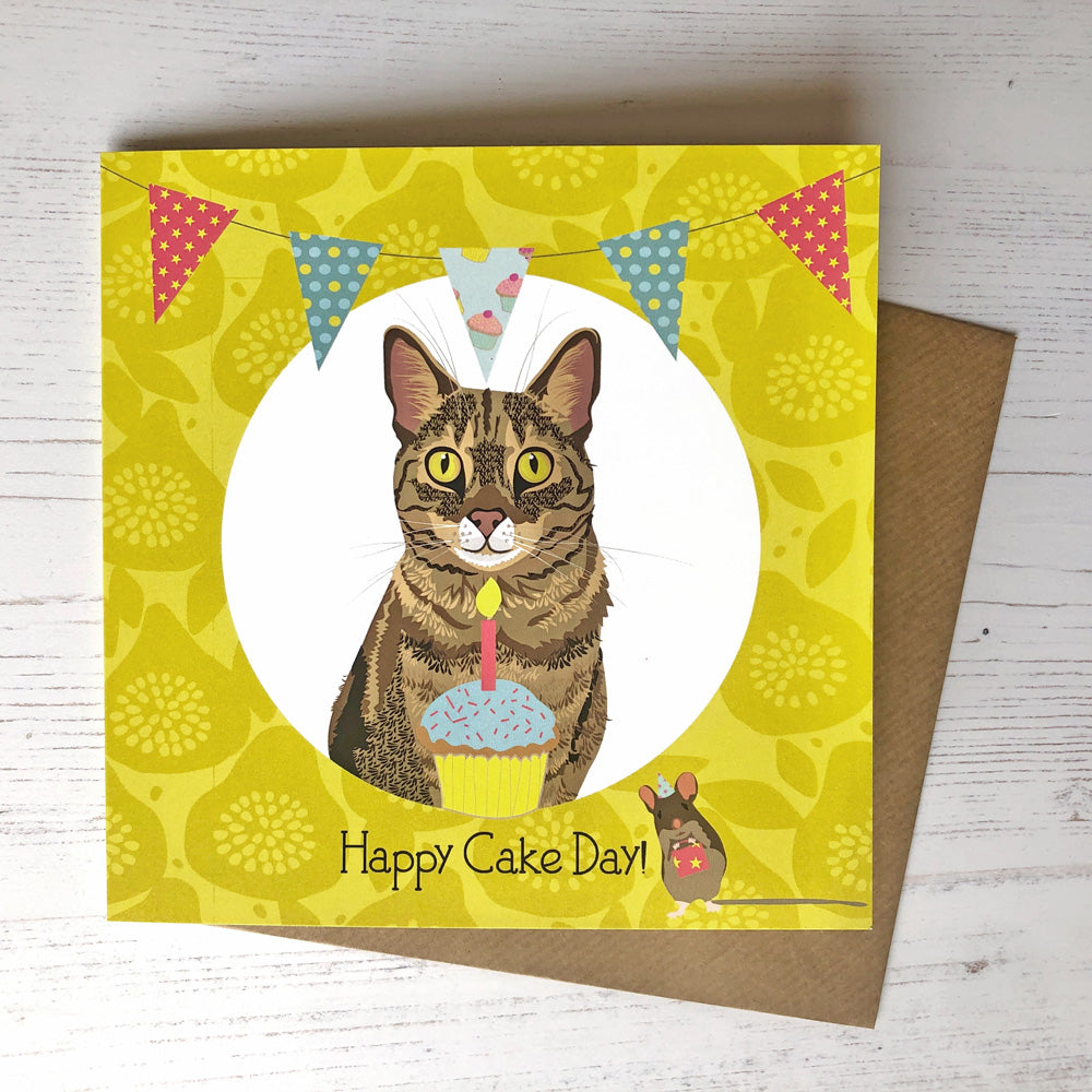 Cat Greetings Card - Happy Cake Day!