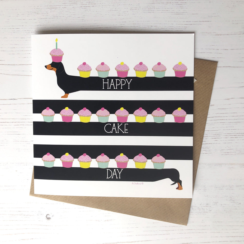 Dachshund Greetings Card - Happy Cake Day!