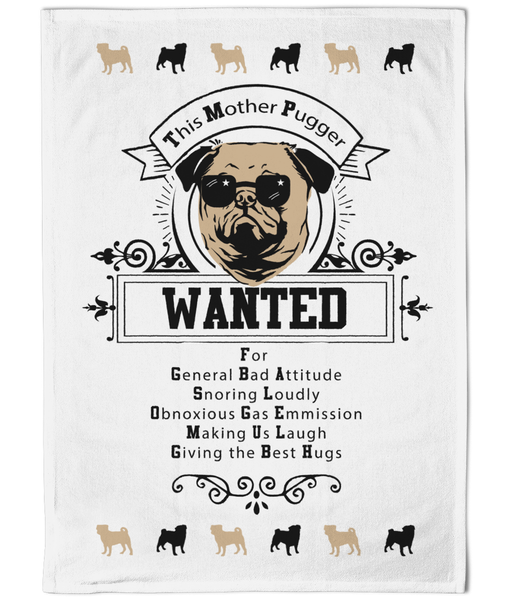 Pug Wanted Cotton Tea Towel